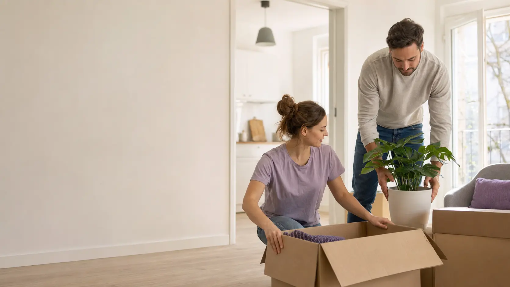 Ein Paar freut sich beim gemeinsamen Einzug in das neue Zuhause