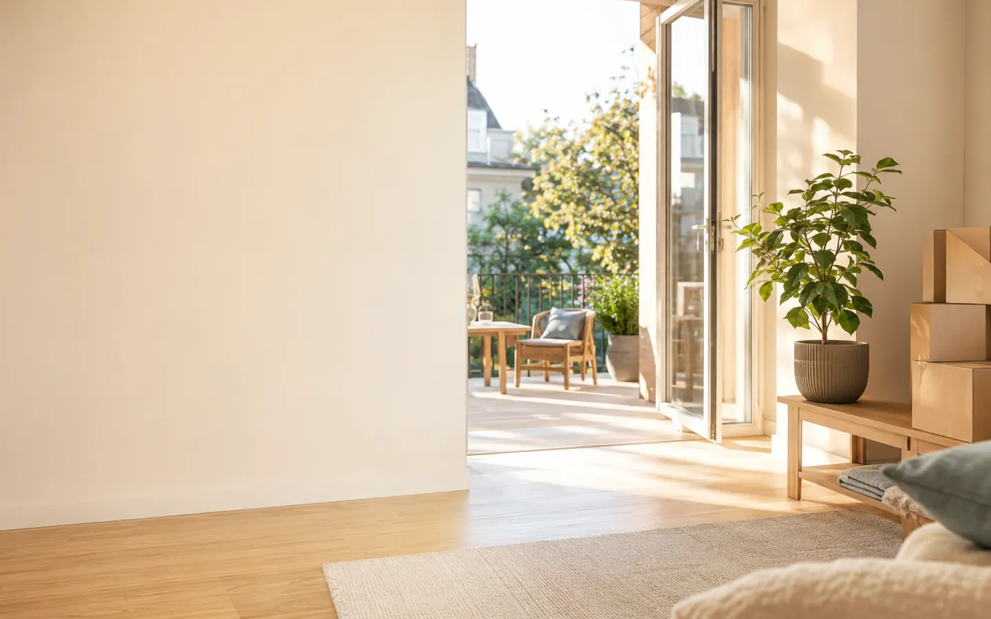 Sonniges Zuhause mit geöffneter Terrasse